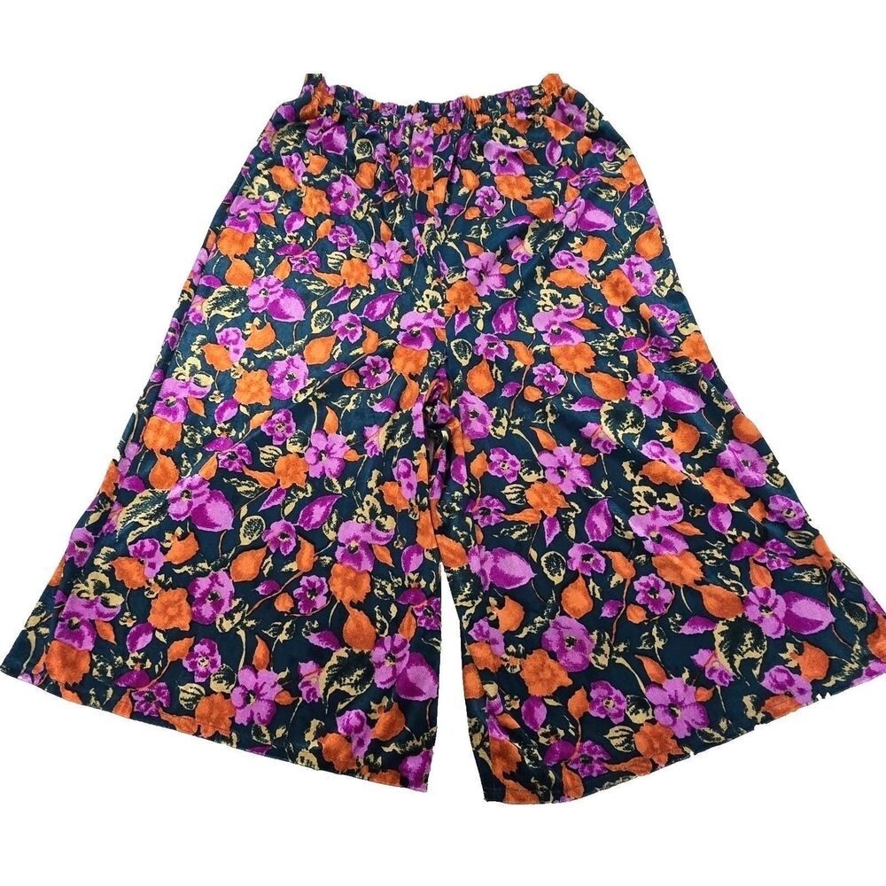 VTG 90s Handmade Floral Velvet Culottes Wide Leg Boho Whimsigoth Purple Orange M